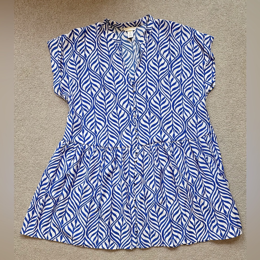 Oversized Blue and White Dropwaist Dress